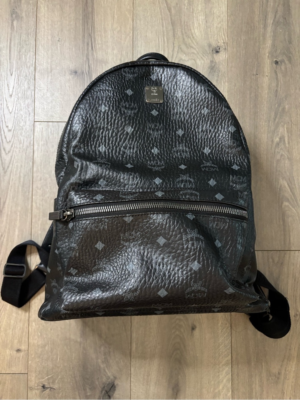 MCM Black Monogram Textured Leather Backpack